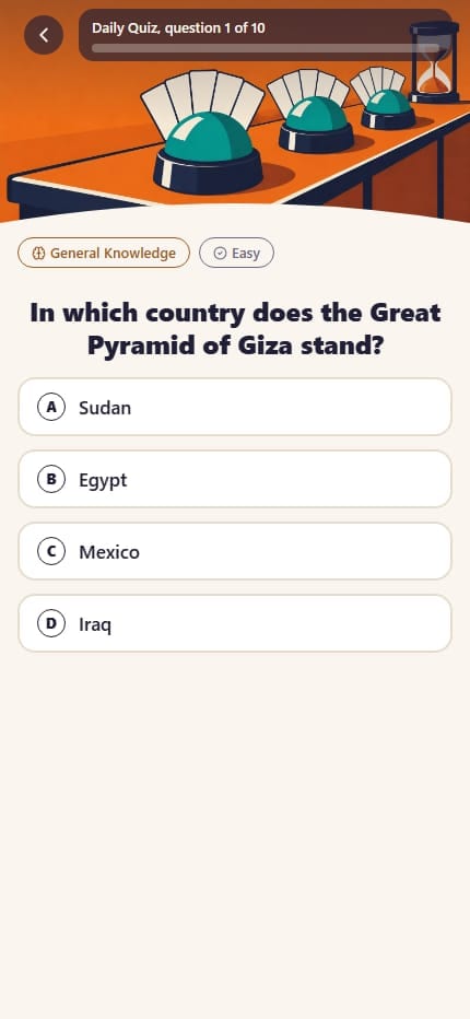 The Daily Quiz, question 1 of 10: in which country does the Great Pyramid of Giza stand?